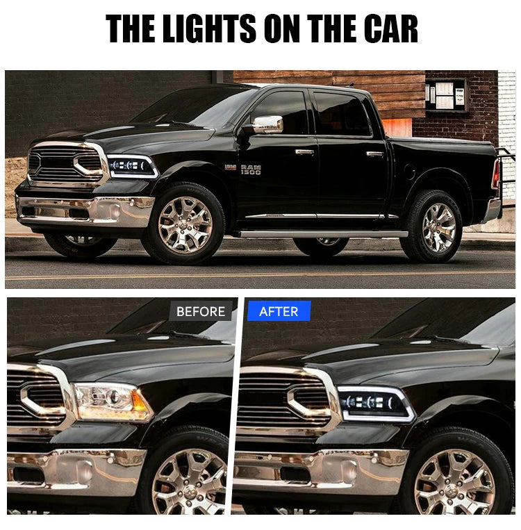 Headlights for 2009-2018 Dodge RAM 1500 2500 3500 with Sequential Turn Signals & Startup Animation