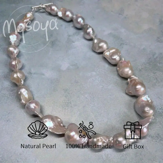MYSOYA 13-18mm Large Natural Baroque Pearl Necklace For Women Men Gift Box Personalized Birthday Wedding Christmas Jewelry Gift