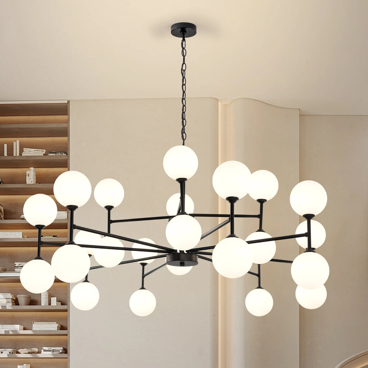 24-Light Sputnik Chandelier Black with Glass Shades Bubble Chandelier for Dining Room Living Room Sputnik Light Fixtures