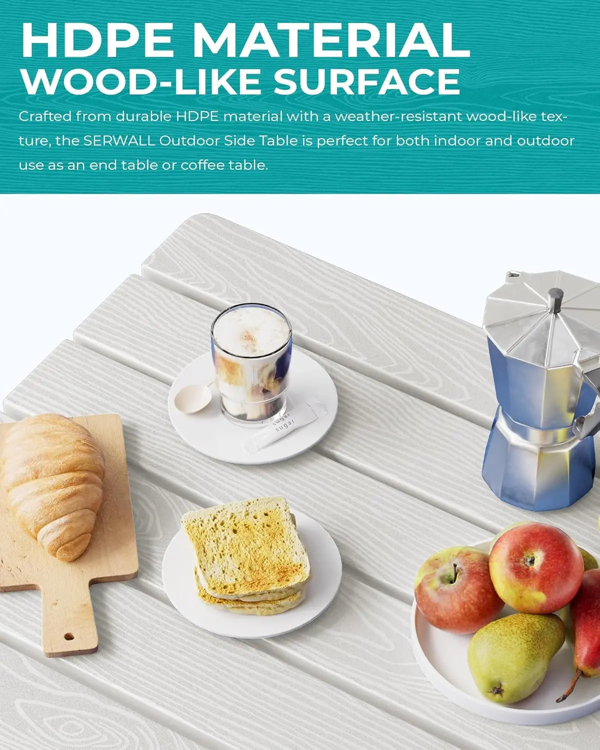 Portable Folding Adirondack Side Table, HDPE Outdoor End Table, Weather-Resistant, 110 lbs Capacity, White