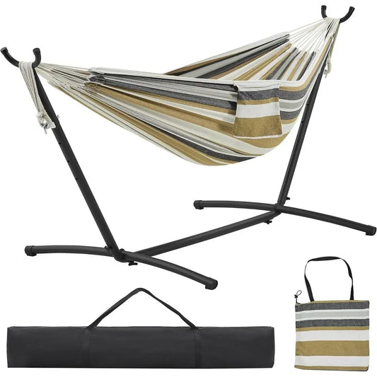 Double Hammock w/Stand, 2-People Hammock & Stand Set, Outdoor/Indoor Heavy-Duty Portable Hammock, 450LB Capacity - Desert Stripe