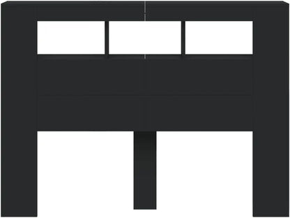Headboard for Queen Size Bed, Black Engineered Wood, 140cm Wide, RGB Lights, Wall Mounted, Storage She