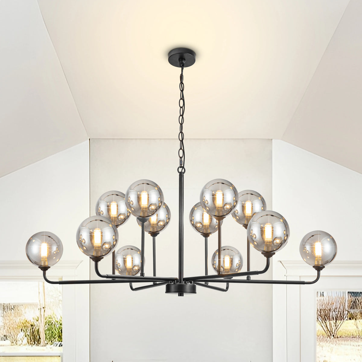 Bubble Glass Chandelier 12/16-Light Chandelier Height Adjustable Dimmable Sputnik Chandeliers for Dining Room Foyer
