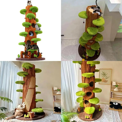 "tall solid wood cat tower for multiple cats, 90 inches"