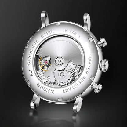 NESUN automatic mechanical men's watch with multi-functional luminous stainless steel case, a classic business men's watch