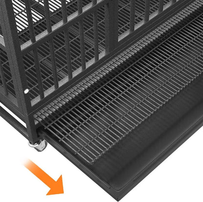 Heavy Duty Dog Crate with Wheels, Indestructible Steel Kennel for High Anxiety Dogs, Double Door and Tray, XL XXL