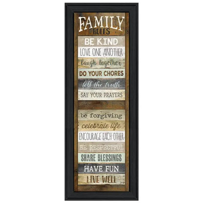 Family Rules Wall Art, Framed Print, Black Frame, Ready to Hang Home Decor