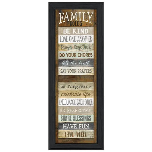 Family Rules Wall Art, Framed Print, Black Frame, Ready to Hang Home Decor