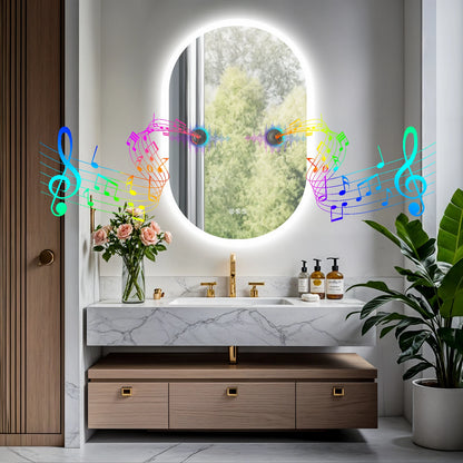 24x35 Oval LED Bathroom Mirror with Lights, Anti-Fog, Bluetooth Speaker, 3 Colors Temperature & Dimmable, Lighted Mirrors