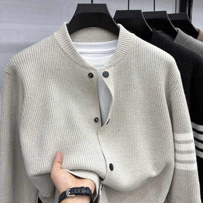 Men's Autumn Fashion Travel Outdoor Button Cardigan Baseball Collar Knitted Sweater Solid Color Versatile Casual Sweater Instock
