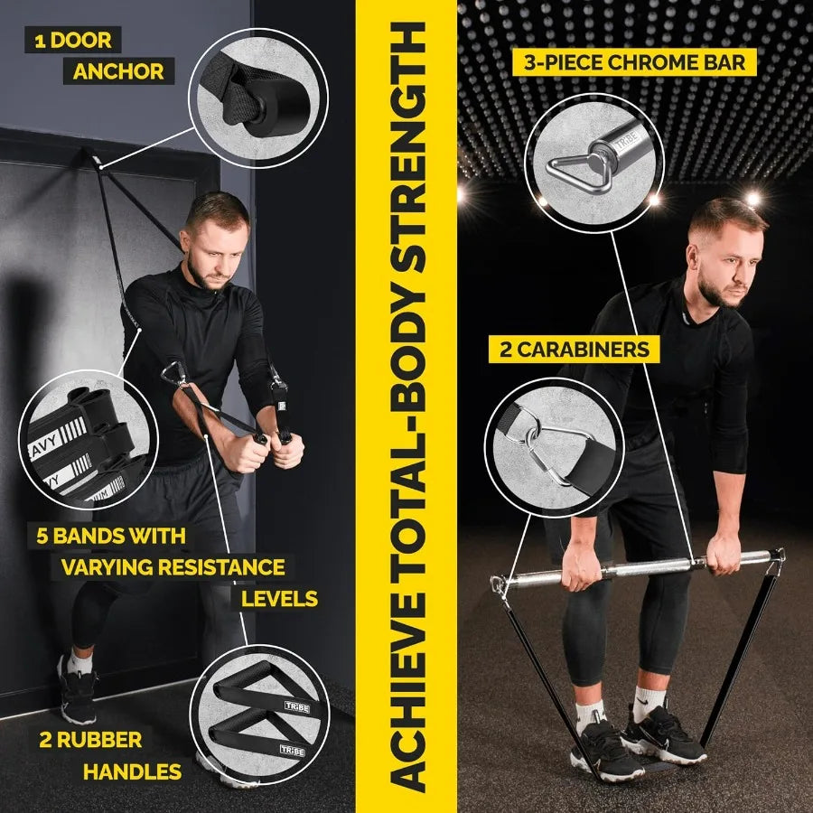 Long Resistance Bands for Working Out Men and Women - Set of 5 Pull-Up Bands, Rubber Handles and Door Anchor - Workout Bands Res
