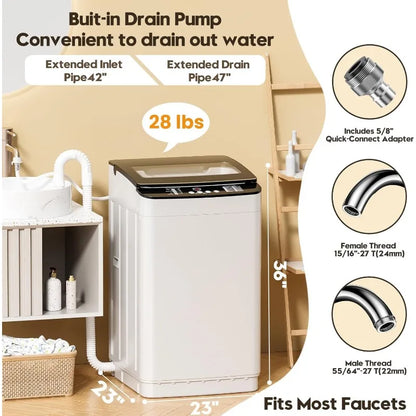 28 lbs Portable Washing Machine, Fully Automatic Portable Washer with LED Display, 10 Wash Cycles, 5 Water Levels