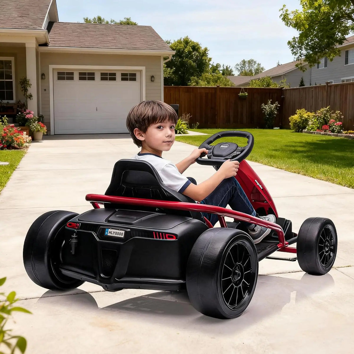 24V Go Kart for Teens & Big Kids, 9Ah Large Battery & Dual 300w Motors, 8MPH High-Speed Drifting Car, Slow Start & Seat Belt Double Protection, Music Horn, Outdoor Racing Toy for Ages 8-12