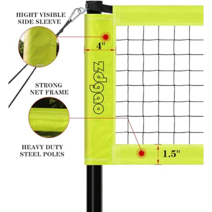 Outdoor Portable Volleyball Net System - Adjustable Hght Poles with Soft Volleyball Ball Pump Hammer Boundary Line and Carry Ba