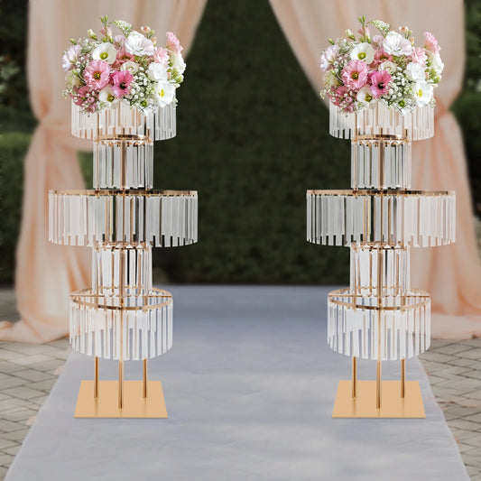 5-Tier Crystal Wedding Flower Stand, Waterfall Crystal Plant Stand, Metal Acrylic Gold Display Rack for Home, Garden, Event