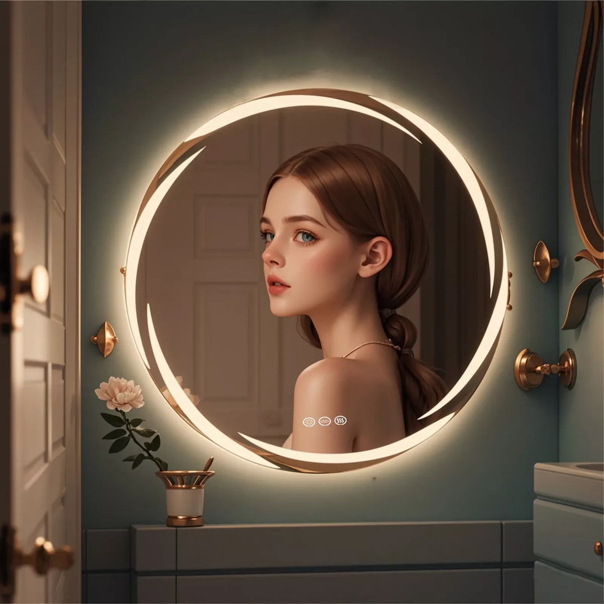 LUVODI 80CM Modern LED Bathroom Wall Mirror with Circle Backlight Illuminated Vanity Mirror with Defogging Feature for Bath