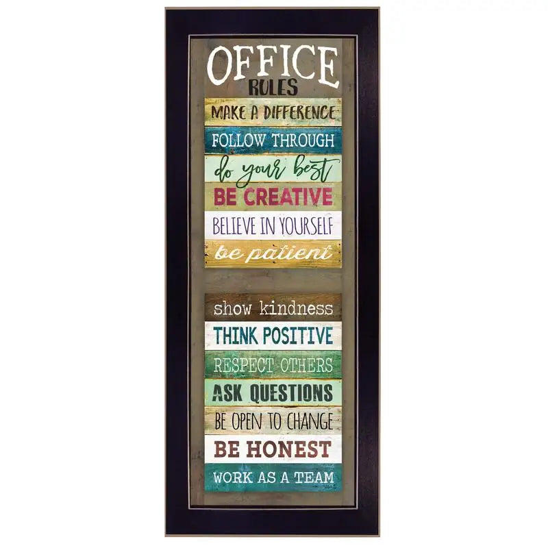 Office Rules Framed Print in Black Frame, Ready to Hang Wall Art for Home or Office Decor
