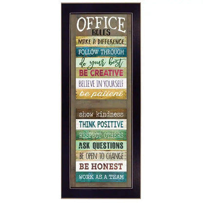 Office Rules Framed Print in Black Frame, Ready to Hang Wall Art for Home or Office Decor