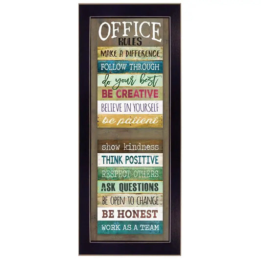 Office Rules Framed Print in Black Frame, Ready to Hang Wall Art for Home or Office Decor