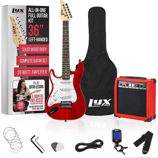 Left Hand 36 Inch Electric Guitar and Kit for Lefty with 3/4 Size Beginners Guitar Amp Six Strings Two Picks Shoulder Strap Dig
