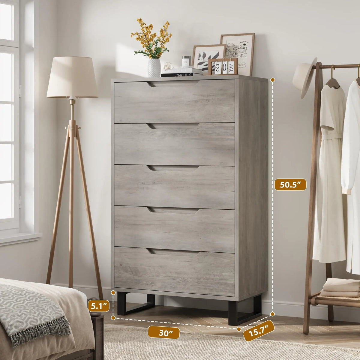 5 Drawer Dresser For Bedroom Freestanding Horizontal Drawer Storage Unit Wooden Closet Chest For Living Room Hallway Entryway