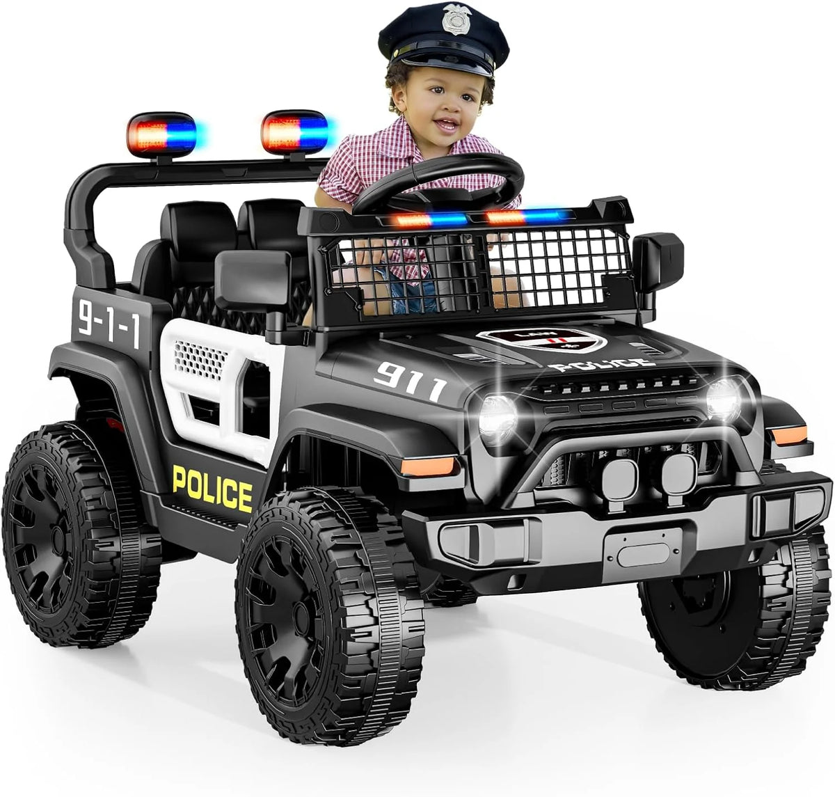 12V Ride On Car with Parent Remote Control, Toddler Police Electric Car with Spring Suspension, LED Lights & Music Player,Safe Battery Toy for Kids, Christmas & Birthday Gift