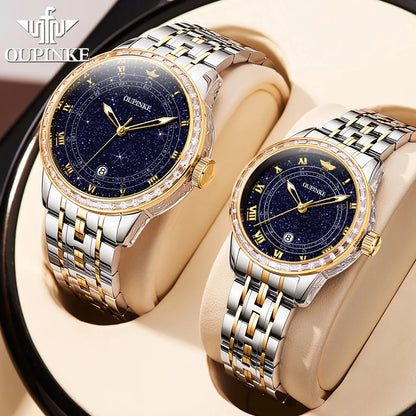 OUPINKE Top Luxury Brand Women's Watches Calendar Automatic Mechanical Watch Starry Sky Dial Romantic Gift Female Wristwatch