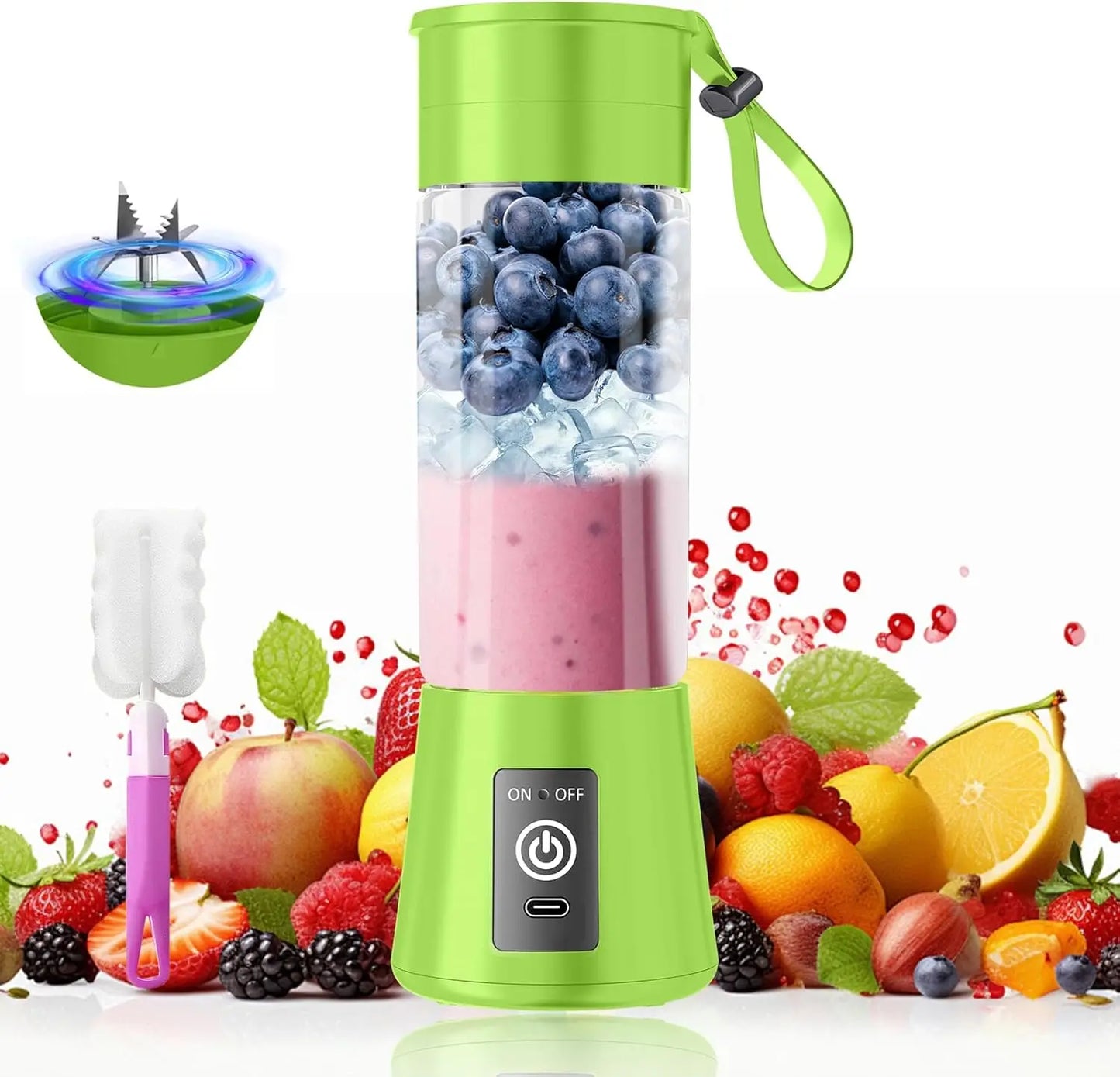 2025 Upgraded Portable Smoothie Blender - Type-C Rechargeable, 13oz Travel Blender, 20,000Rpm, BPA-Free, Ideal for Gym & Office