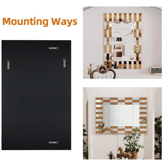 Stylish Wall Decor Mirror Rectangular Accent Mirror Horizontal/Vertical Hanging Sunburst Silver Tawny Beveled Glass for Home