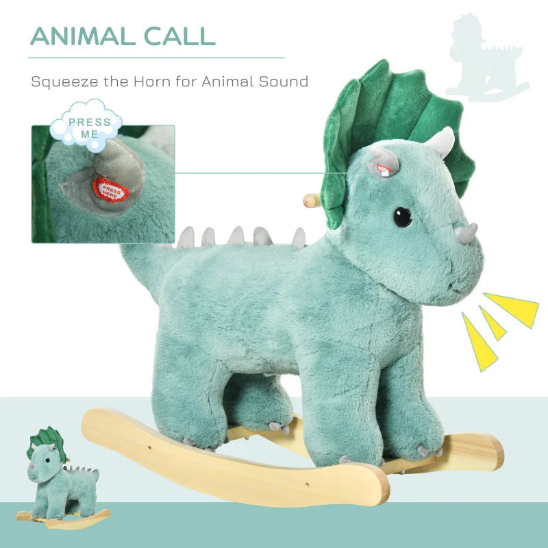 The Dark Green Dinosaur Riding Toy Horse  With Realistic Sound Effects  Is A Plush Animal-filled Toy Suitable For Children