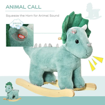 The Dark Green Dinosaur Riding Toy Horse  With Realistic Sound Effects  Is A Plush Animal-filled Toy Suitable For Children