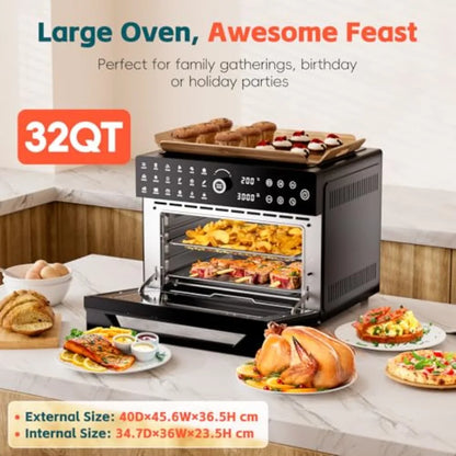 Extra Large 32Qt Air Fryer Toaster Oven Combo - 1800W Dual Cook Settings 360 Hot Air Circulation for Healthier Meals 13 Pizza M