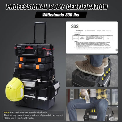 18'' Rolling Tool Bag with Wheels, Telescopic Handle, Waterproof Cover, 330lbs Capacity for Camping and Construction