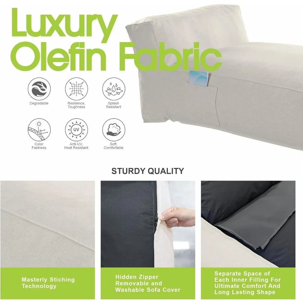 Outdoor Bean Bed Chair Sun Lounger, Outdoor Couch Sofa for Patio & Pool, Foam Filling Day Bed Furniture, Comfy Lazy Sofa for Out