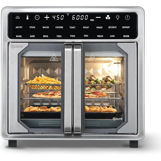 Kitchen Elite 16 Quart French Door Air Fryer Oven Family Size Countertop Convection Cooker with LED Display Stainless Steel Ide