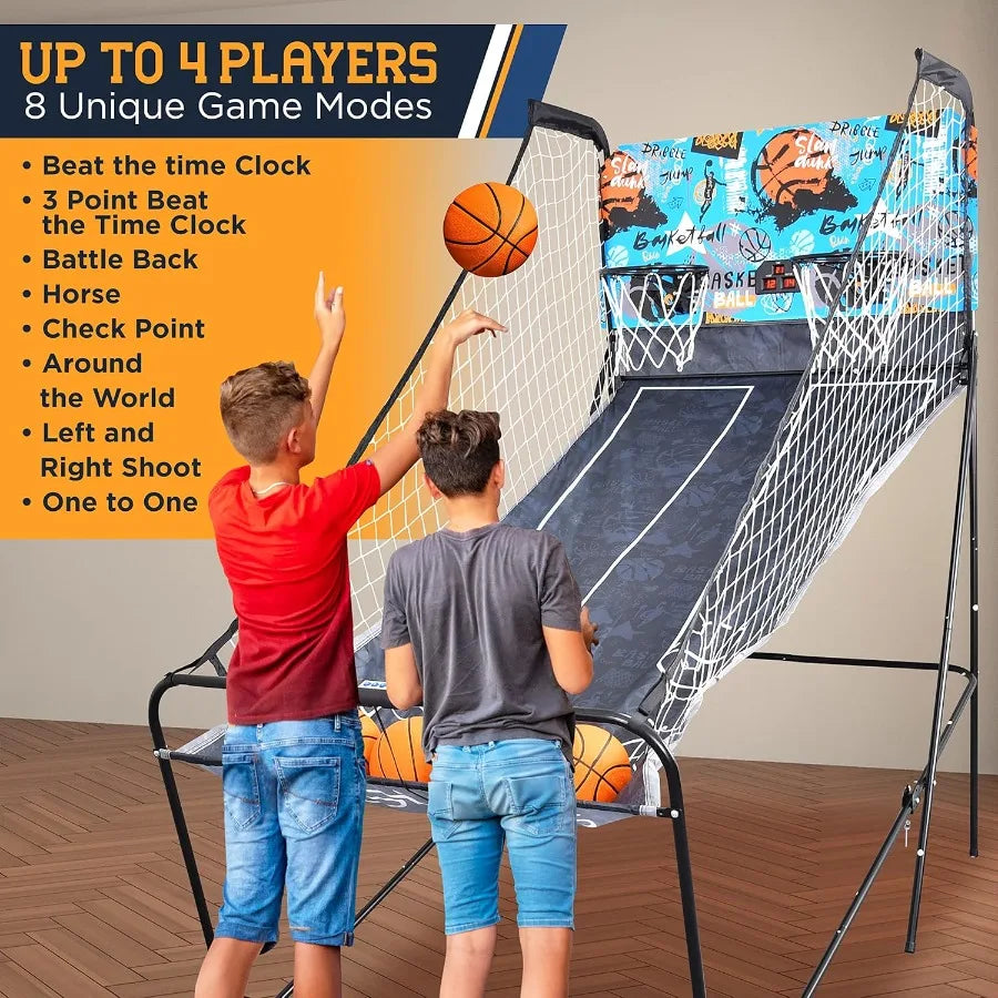 Dual Hoop Basketball Shootout Indoor Home Arcade Room Game with Electronic LED Double Basketball Shot Scoreboard and Play Timer