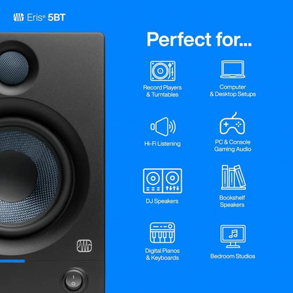 Eris 5BT Bluetooth Studio Monitors, Pair — 5" Powered, Active Monitor Speakers for Near Field Music Production, Audio Mixing