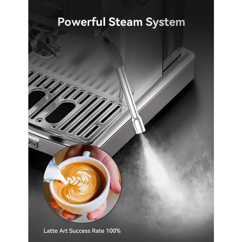 Neretva Espresso Machine, 58mm Professional Espresso Coffee Machine 15 Bar Retro Espresso Maker with Powerful Milk Frother & Vis