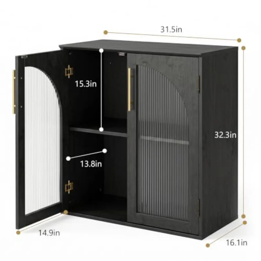 31.5 Glass Door Buffet Cabinet with Storage, Modern Double Arched Sideboard Cabinet for Living Room Dining Room Entryway, Coffe