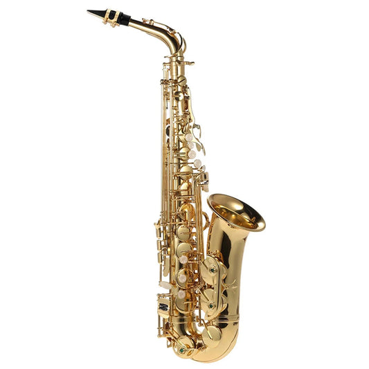 US Eb Alto Saxophone Brass Lacquered Gold E Flat Sax 802 Key Type Woodwind Instrument Cleaning Brush Cloth Gloves Strap Padded