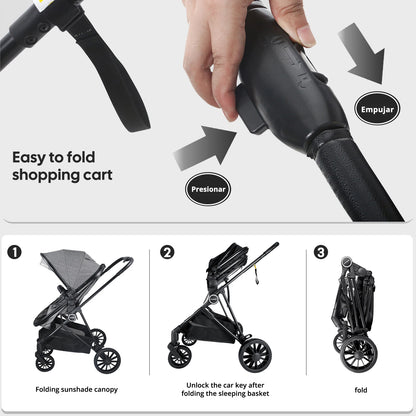 Baby Stroller 2-in-1, Foldable newborn stroller, can be pushed in both directions,Suitable for aged 0-3, outdoor camping vehicle