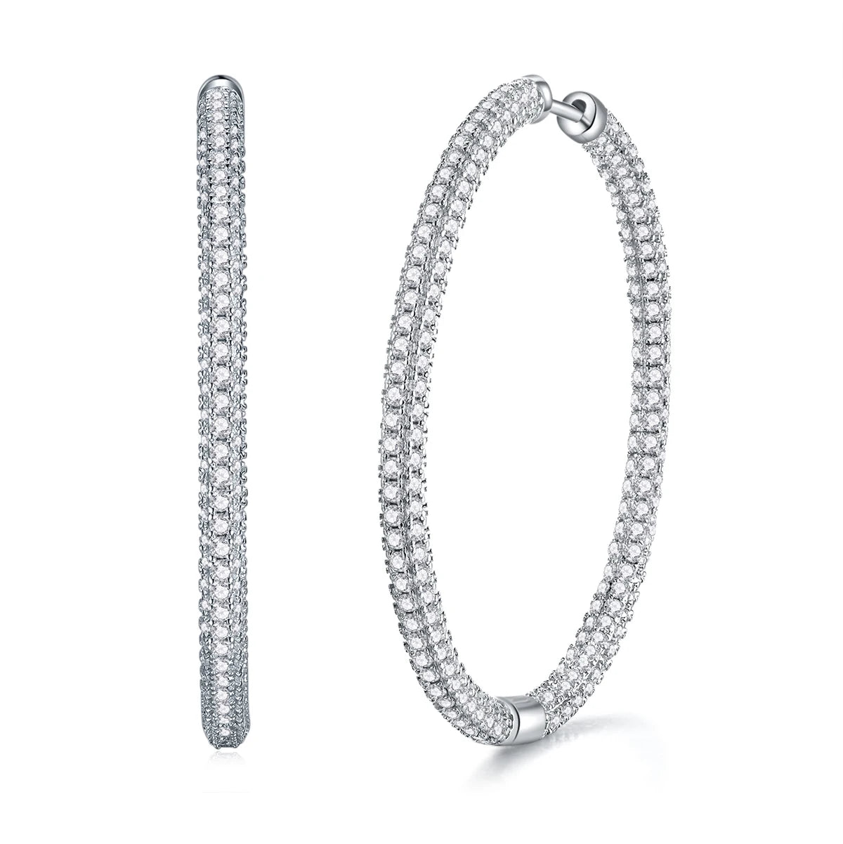 2pcs Moissanite Hoop Earrings 925 Sterling Silver 18K Gold Plated Big Full Pavé Design Jewelry for Women with GRA Certificate
