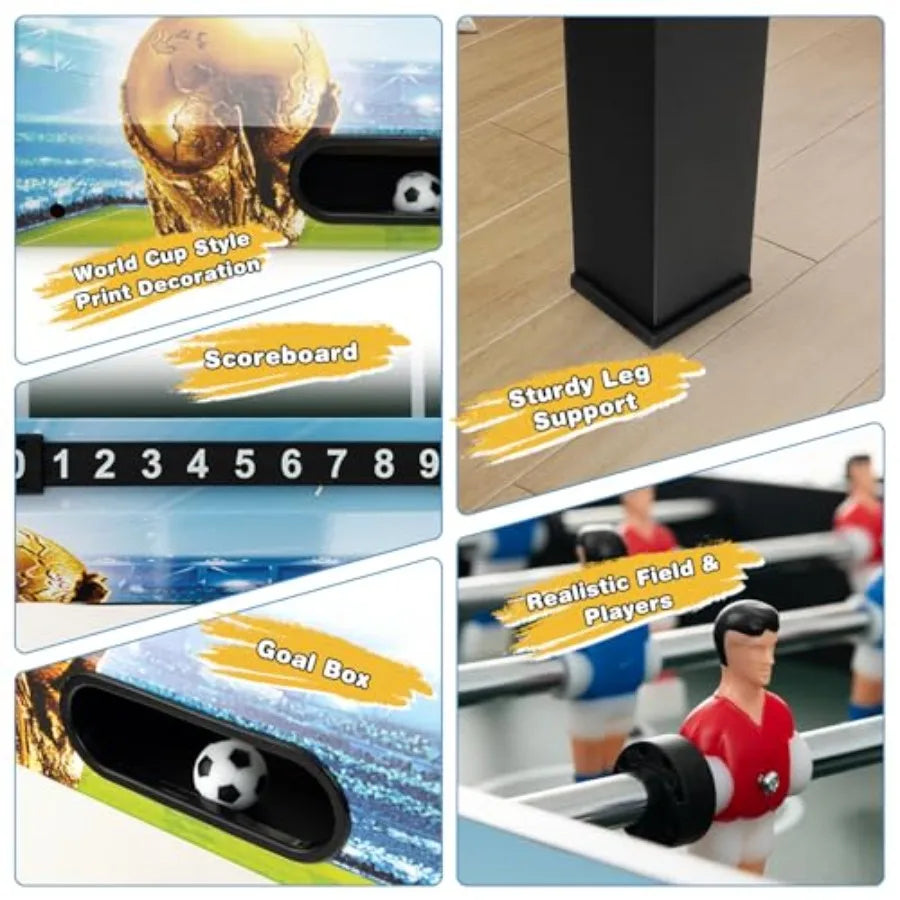 Foosball Table 2-in-1 Tabletop and Freestanding Soccer Game Table with Detachable Leg Ergonomic Handle 2 Balls Adults Youth Foo