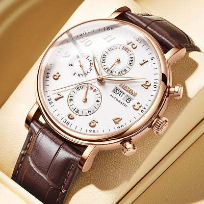 NESUN automatic mechanical men's watch with multi-functional luminous stainless steel case, a classic business men's watch