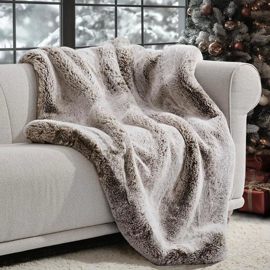 Soft Faux Chinchilla Fur Throw Blanket for Couch, Warm Thick Heavy Winter Throw Blanket 1220GSM for Bed, Fluffy Cozy Mink Blanke