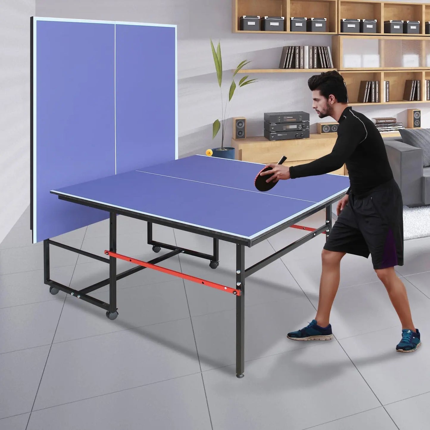 Portable Collapsible Table Tennis Table Set 8FT Indoor/Outdoor Ping Pong Table for Family Recreation & Gifts Quick Assembly