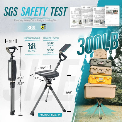 Portable Trekking Pole with Foldable Seat, Lightweight Aluminum Walking Stick Chair for Hiking Support