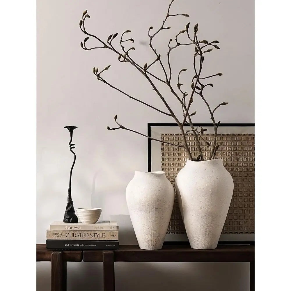 Large 11.8 Sandstone White Ceramic Floor Vase for Rustic Minimalist Living Room Decor and Wedding Centerpieces