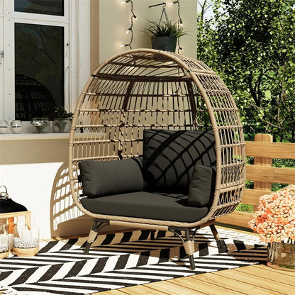 Oversized Egg Chair for Outdoor, Wicker Egg Chair with Cushions & Steel Frame, Rattan Patio Lounge Chairs for Patio, Backyard