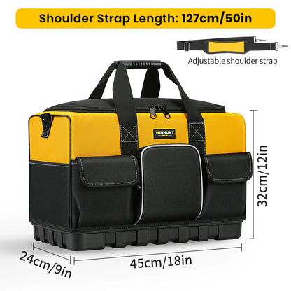 WINHUNT Tool Bag, 18-inch Tool Organisers, 600 Denier Large Tool Bag for Home DIY & Equipment Storage, Yellow and Black